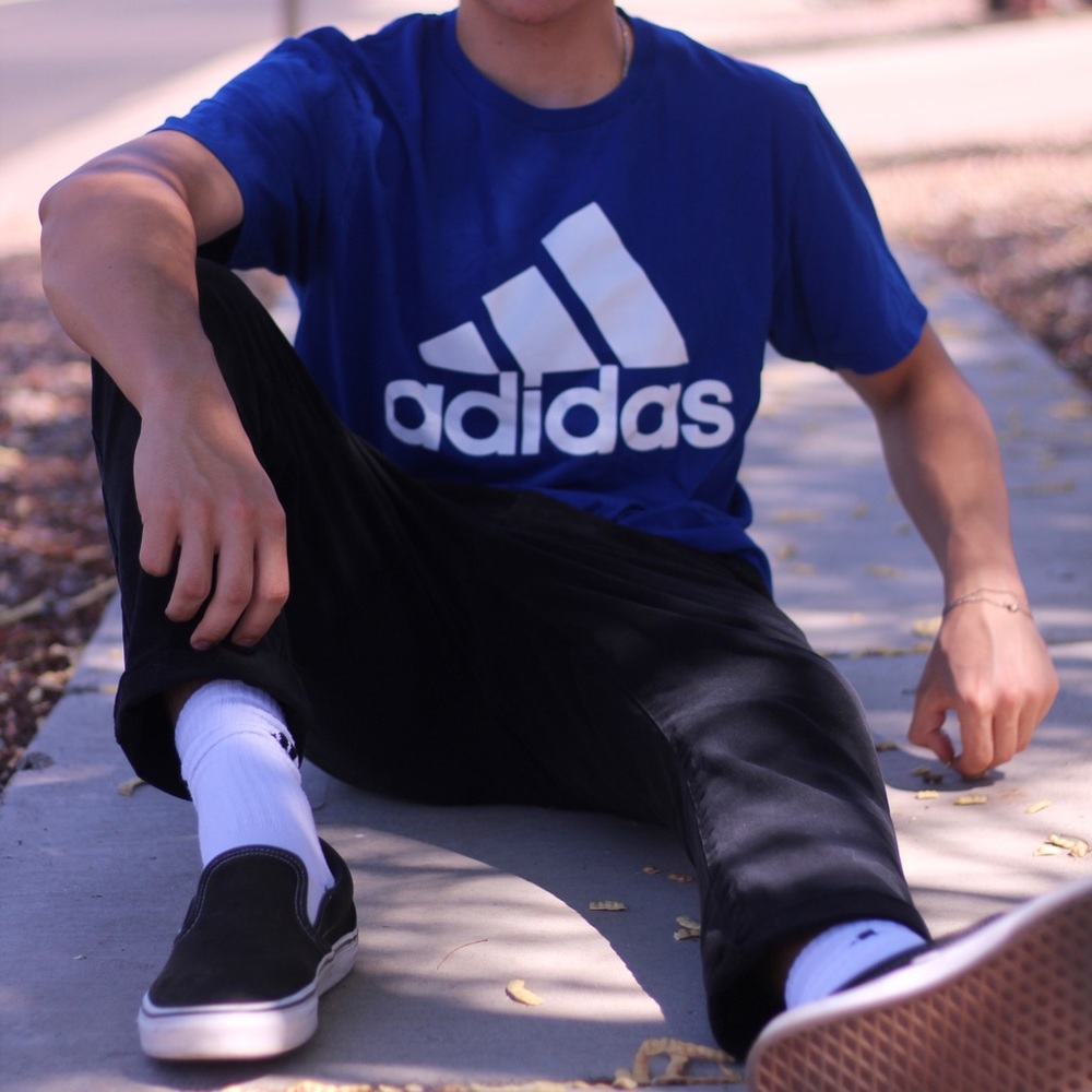 Blue Adidas White Graphic T shirt
